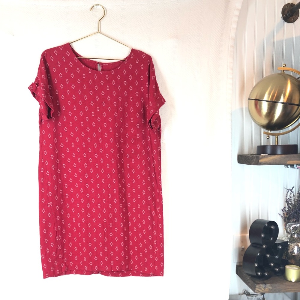 Tunic dress large red cream embroidery